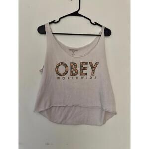 Obey Light Pink Floral Crop Tank